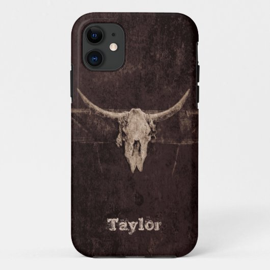 Western Bull Skull Country Braun Beige Alt Rustika Case-Mate iPhone Hülle (Rückseite)