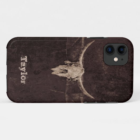 Western Bull Skull Country Braun Beige Alt Rustika Case-Mate iPhone Hülle (Rückseite (Horizontal))