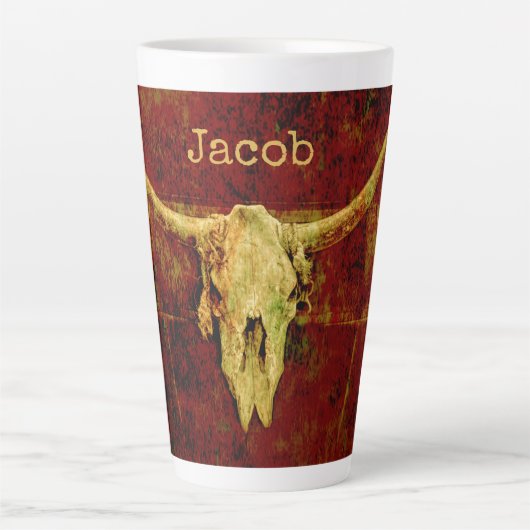 Western Bull Skull Country Braun Rustikale Grunge  Milchtasse (Vorderseite)