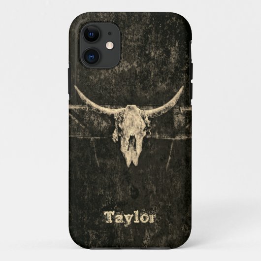 Western Bull Skull Country Sepia Schwarz Alte Rust Case-Mate iPhone Hülle (Rückseite)