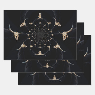 Western Bull Skull Cowboy Abstrakt Brown Vintag Geschenkpapier Set