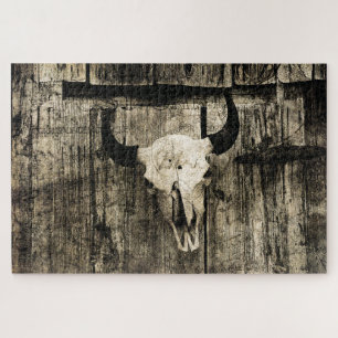 Western Bull Skull Vintag Braunholz Rustikal Puzzle