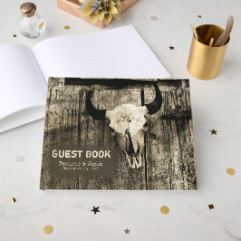 Western Bull Skull Vintag Brown Bartholz Rustikal Gästebuch