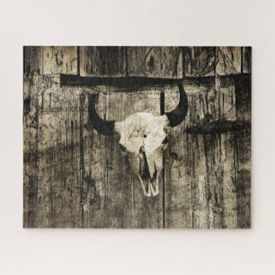 Western Bull Skull Vintag Brown Bartholz Rustikal Puzzle