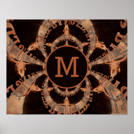 Western Bull Skull Vintag Sepia Rustikale Monogram Poster
