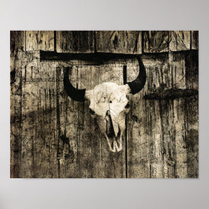 Western Bull Skull Vintag Stachelbraun Rustikales  Poster