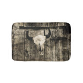 Western Bull Skull Wood Sepia Vintag Rustikal Badematte (Vorderseite)