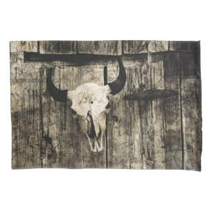 Western Bull Skull Wood Sepia Vintag Rustikal Kissenbezug
