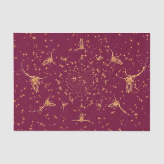 Western Burgundy Gold Girly Glitzer Skull Seidenpapier (Vorderseite)