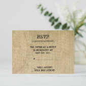 Western Burlap-Antwortkarte RSVP Karte (Stehend Vorderseite)