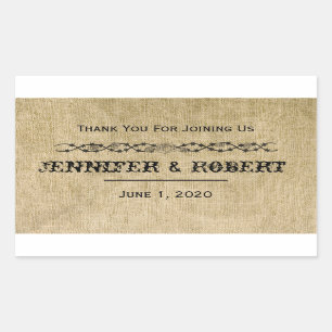 Western Burlap Hochzeitswasserflasche Rechteckiger Aufkleber