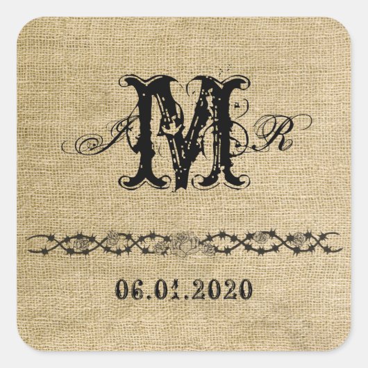 Western Burlap Monogram Aufkleber (Vorderseite)