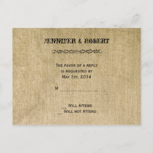 Western Burlap Wedding RSVP Einladungspostkarte