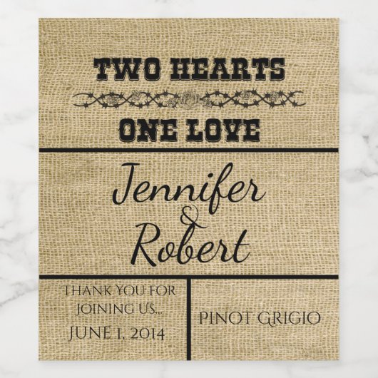 Western Burlap Wedding Wine Label Weinetikett (Einzelnes Label)