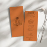 Western Burnt Orange Earthy Modern Wedding Menükarte<br><div class="desc">Ein Western verbrannte orange fett Retro Hochzeitsessen Menü. Das elegante Template-Design von boho Vintag Terracotta verbrannten orangen Hintergrund und schwarz und fett Menü . Und handgezeichnetes,  mystisches Stammesauge auf dem Rücken. Perfekt und passend zu der ganzen Suite.</div>
