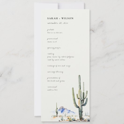Western Cactus Desert Landscape Wedding Program Einladung (Vorderseite)