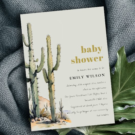 Western Cactus Desert Sage Green Baby Shower Einladung