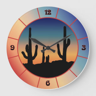 Western Cactus Sunset Silhouette Clock Große Wanduhr