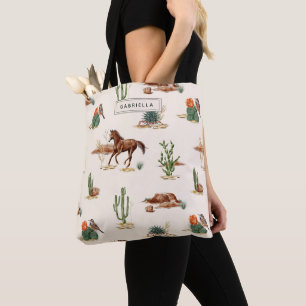 Western Cactus Wüstenpferd Cowgirl Personalisiert Tasche