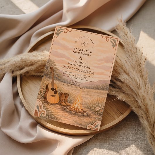 Western Campfire Guitar Meadow Wedding Einladung