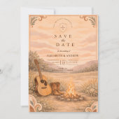 Western Campfire Guitar Meadow Wedding Save The Date (Vorderseite)