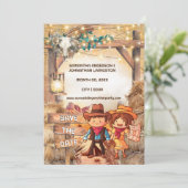 Western Cartoon Cowboy-Paar Wüstenbogen gewollt Einladung (Stehend Vorderseite)