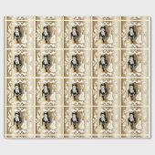 Western Cartoon Hochzeitscouple auf Gold Wrapping Geschenkpapier (Flach)