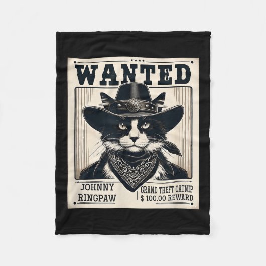 Western Cat Cowboy Mugshot Gewollt Fleecedecke (Vorderseite)