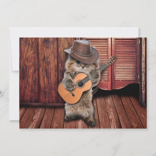 Western Cat Cowboy Musiker mit Gitarre Einladung (Rückseite)