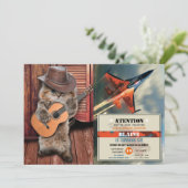 Western Cat Cowboy Musiker mit Gitarre Einladung (Stehend Vorderseite)