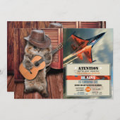 Western Cat Cowboy Musiker mit Gitarre Einladung (Vorne/Hinten)