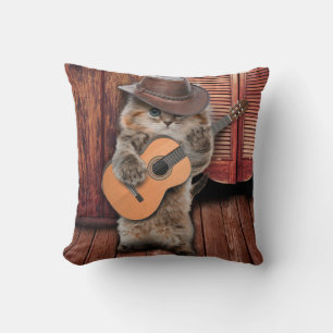 Western Cat Cowboy Musiker mit Gitarre Kissen