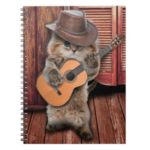 Western Cat Cowboy Musiker mit Gitarre Notizblock