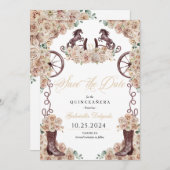 Western Champagne Gold Save the Date Quinceñera Einladung (Vorne/Hinten)