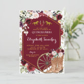 Western Charra Quinceañera aus Gold und Rot Einladung (Stehend Vorderseite)
