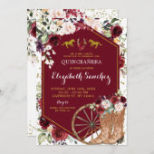 Western Charra Quinceañera aus Gold und Rot Einladung (Vorne/Hinten)