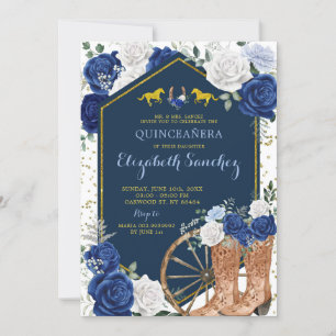 Western Charra Quinceañera, Gold und Navy Einladung