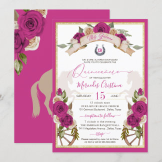 Western Charro Fuchsia Rose Pferde Quinceanera Einladung