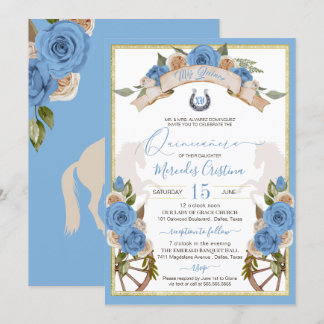 Western Charro Light Blue Horses Quinceanera Einladung