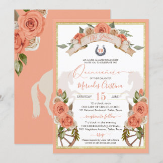 Western Charro Peach Rose Pferd Quinceañera Einladung