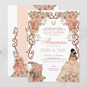 Western Charro Quinceañera Rose Gold Blütenpracht Einladung