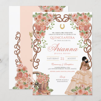 Western Charro Quinceañera Rose Gold Blütenpracht Einladung