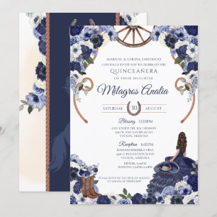 Western Charro Quinceanera, Rustikaler Navy Blue F Einladung