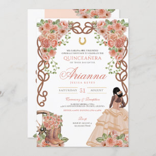 Western Charro Rose Gold Floral Quinceñera Einladung