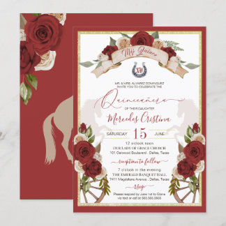 Western Charro Rote Rosen Blumenross Quinceanera Einladung