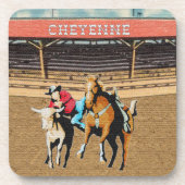 Western Cheyenne Rodeo Cowboy Steer Wrestling Getränkeuntersetzer (Vorderseite)