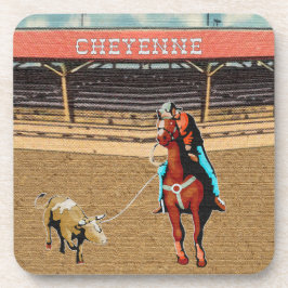 Western Cheyenne Rodeo Cowboy Team/Steer Roping Getränkeuntersetzer