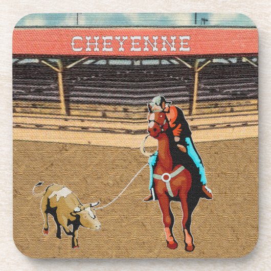 Western Cheyenne Rodeo Cowboy Team/Steer Roping Getränkeuntersetzer (Vorderseite)