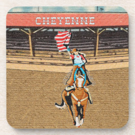 Western Cheyenne Rodeo Cowgirl American Flag 2 Getränkeuntersetzer