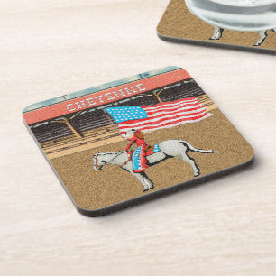Western Cheyenne Rodeo Cowgirl American Flag Getränkeuntersetzer